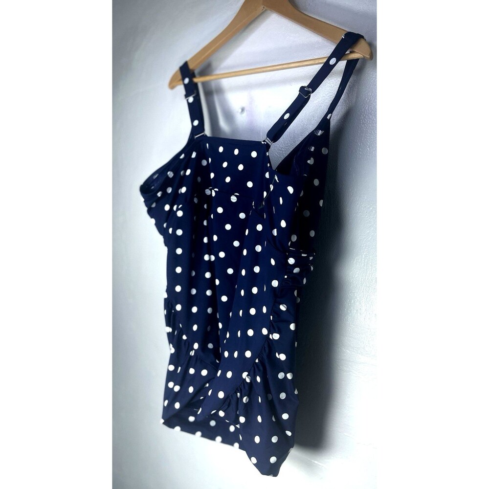 Lands End Blue White Polka Dot Underwire Bikini Swim Top Size 20W DDD Womens - Picture 9 of 13